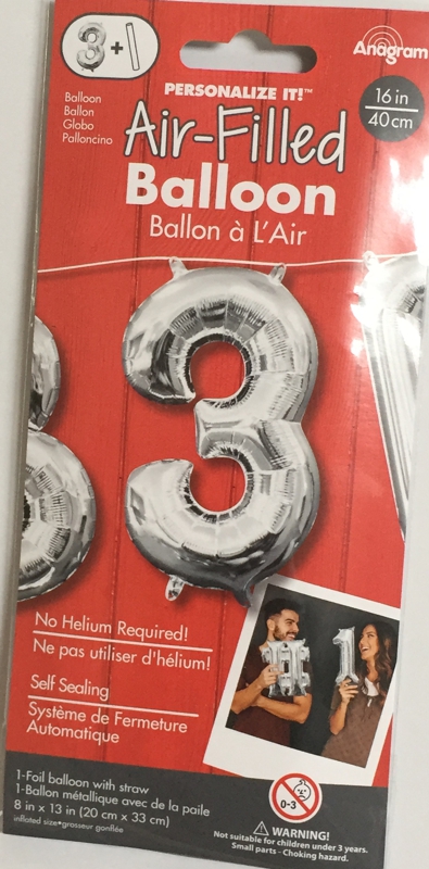 Balónek foliový narozeniny číslo 3 stříbrný 35 cm 